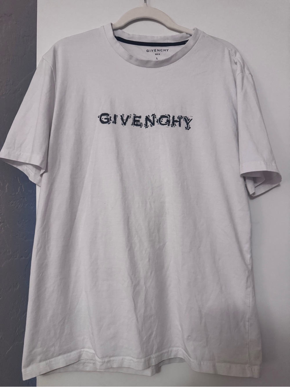Givenchy Prestige White Short Sleeve Tee with Distressed Black Logo
